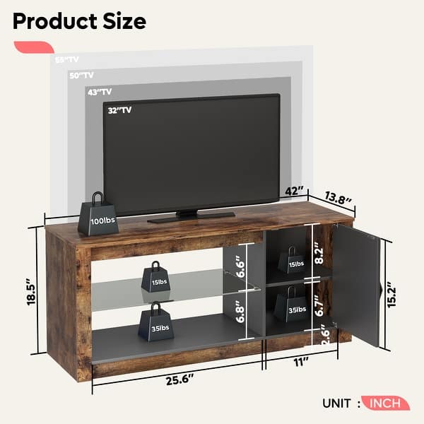 dimension image slide 2 of 4, Gaming TV Stand with Led Lights for 50 Inch TV