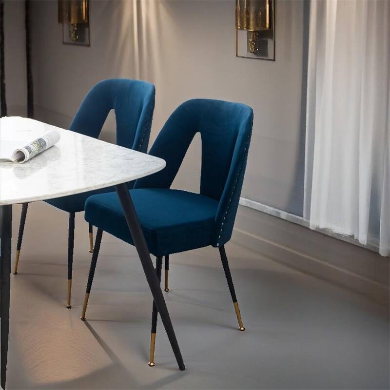 Velvet Upholstered Dining Chair w/ Nailheads and Metal Legs（Set of 2) - N/A