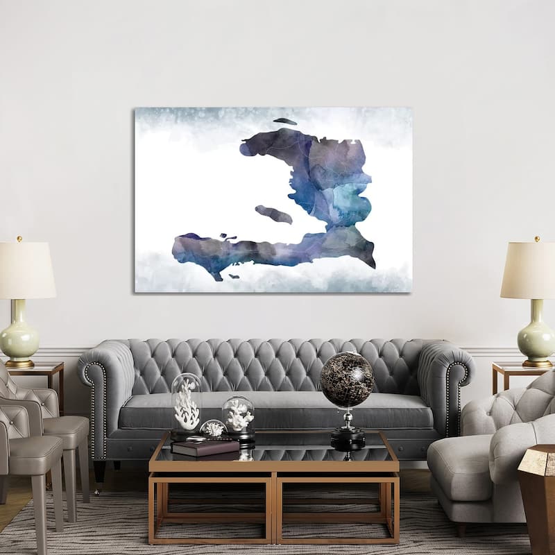 iCanvas "Haiti Bluish Map" by WallDecorAddict Canvas Print