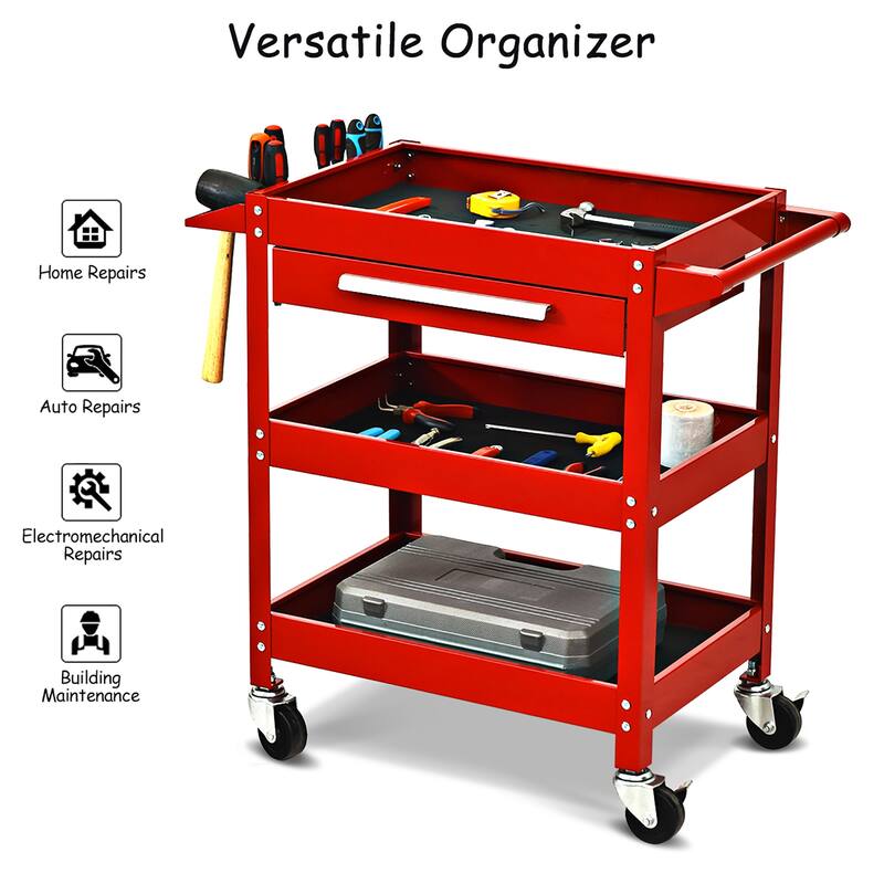 Service Tool Cart Tool Organizers 3-Tray Rolling Utility Cart Trolley