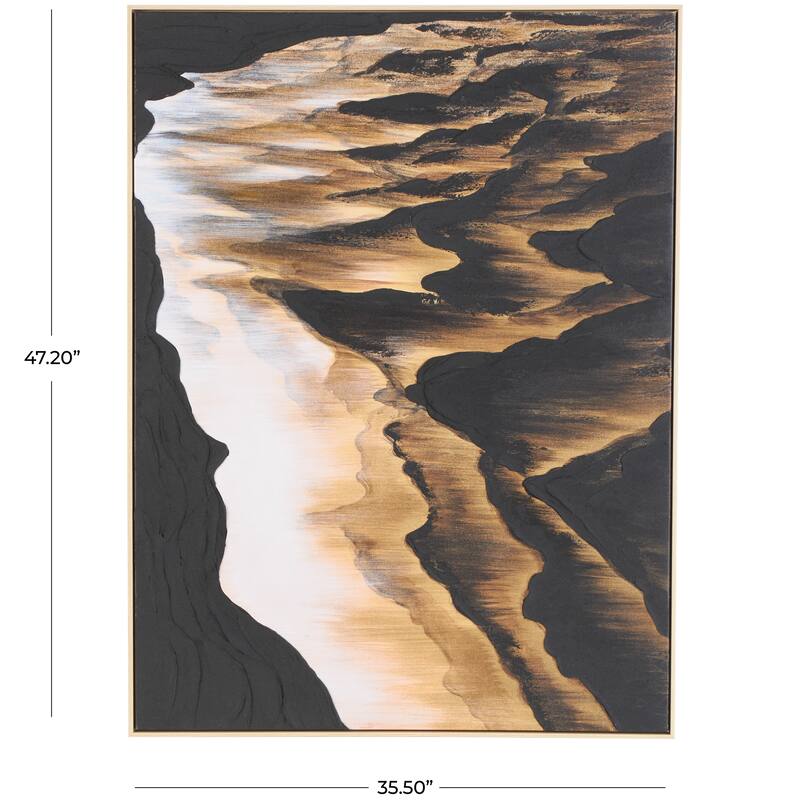 Black Canvas Ombre Textured Abstract Framed Wall Art with Brown and Cream Accents