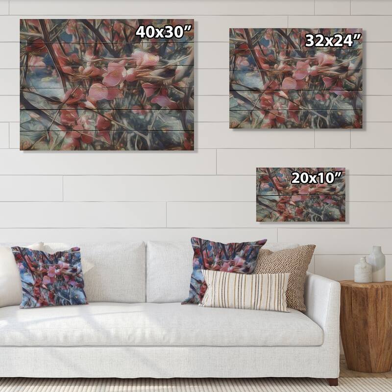 Designart 'Pink Magnolia Flowers' Traditional Wood Wall Art Décor - Natural Pine Wood