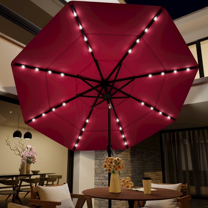 COSIEST Outdoor 9ft 3 Tiers Market Patio Umbrella with Solar LED lights