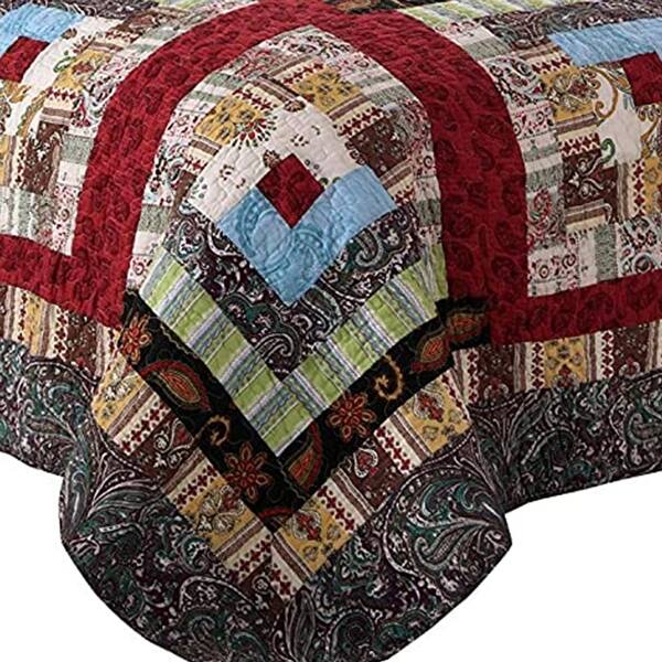 Shop Thames 3 Piece King Size Cotton Quilt Set With Log Cabin Pattern Multicolor Overstock 32137564