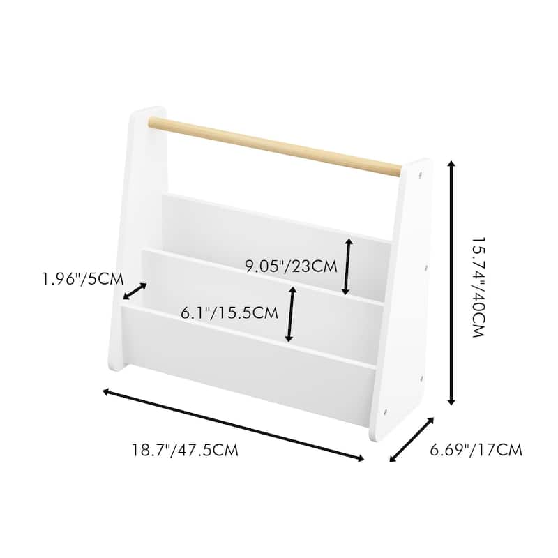 Kids Bookshelf with Wooden Handle, 2-Tier Front-Facing Toddler Bookcase, Portable Children's Book Storage Organizer for Bedroom