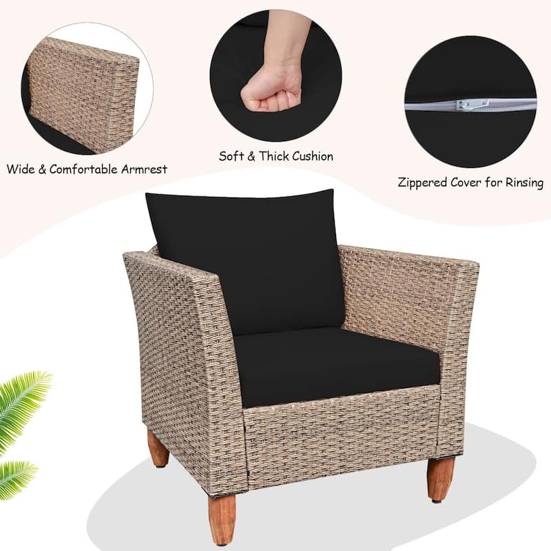 3 Pieces Patio Rattan Furniture Set with Washable Cushion for Yard Porch - 29" x 27" x 28"(L x W x H)