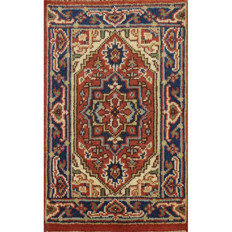 Hand Knotted Oriental 100% Wool Carpet Traditional Medallion Oranges & Rust Heriz (serapi) Area Rug - 3' 0'' X 2' 0''