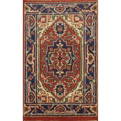 Hand Knotted Oriental 100% Wool Carpet Traditional Medallion Oranges & Rust Heriz (serapi) Area Rug - 3' 0'' X 2' 0''