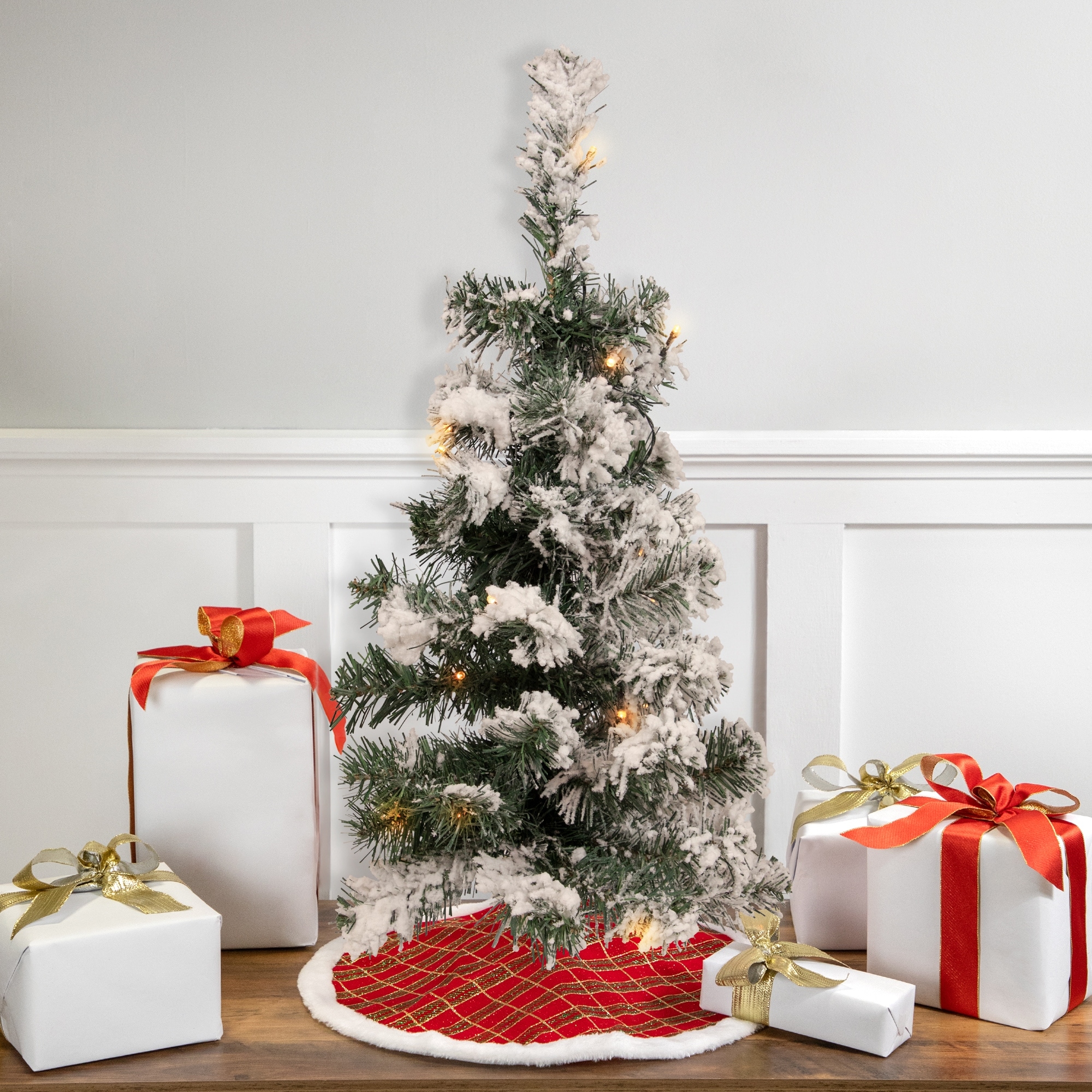 2' Medium Flocked Bristol Pine Artificial Christmas Tree Clear Lights - 2 Foot