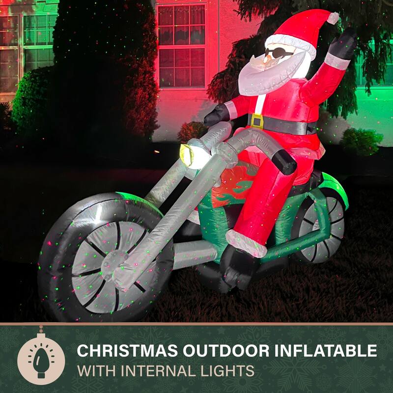 Fraser Hill Farm 6-Ft. Wide Prelit Motorcycle Santa Inflatable