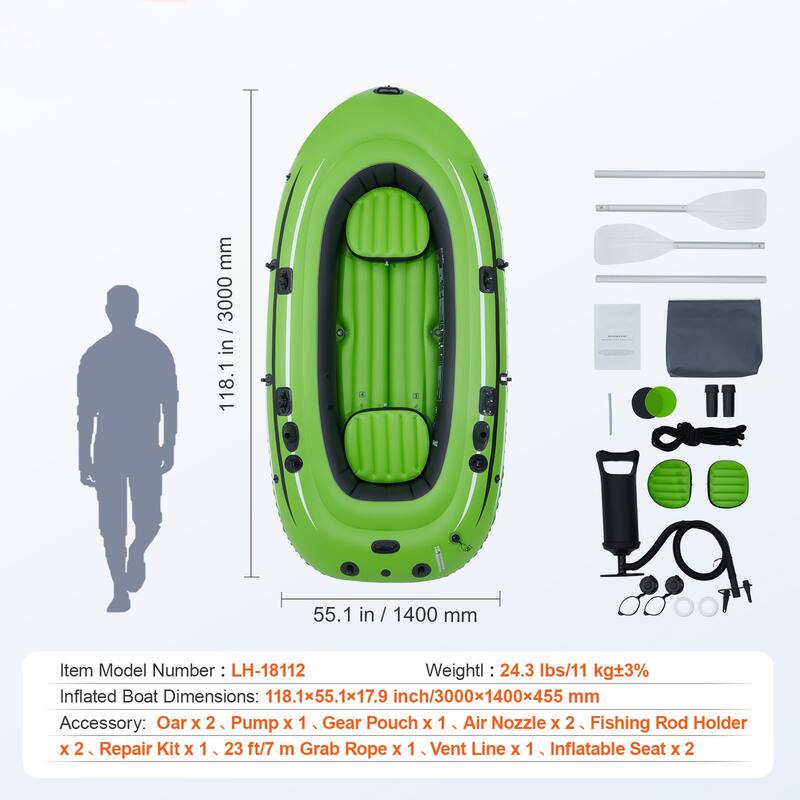 Inflatable Boat, Inflatable Fishing Boat, Strong PVC Portable Boat Raft Kayak, 45.6" Aluminum Oars, High-Output Pump