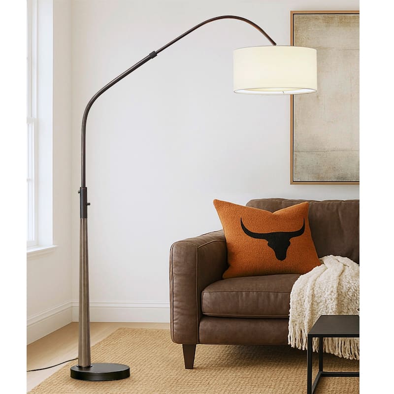 HOMEGLAM Century 81" Solid Wood Arched Floor Lamp with Dimmable LED Bulb - DarkBronze/WhiteShade
