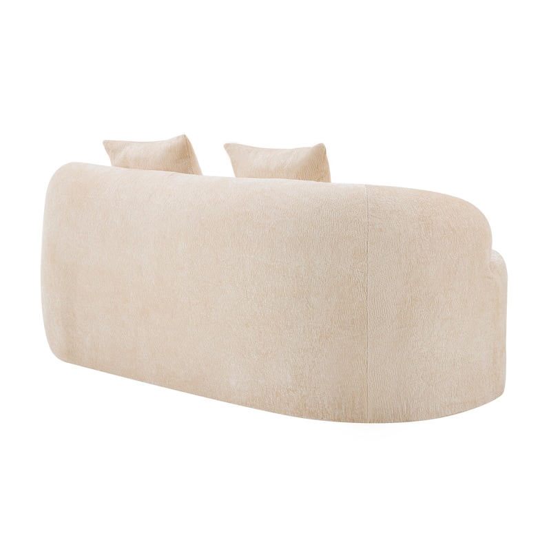Beige Curved Loveseat Sofa With Round Armrest, Compression Couch With 2 Pillows, Cream Couch For Small Space