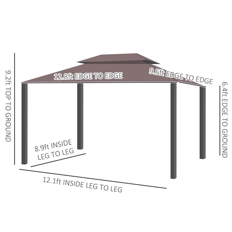 Outsunny 9.5' x 13 Patio Gazebo, Aluminum Frame for Outdoor, Coffee
