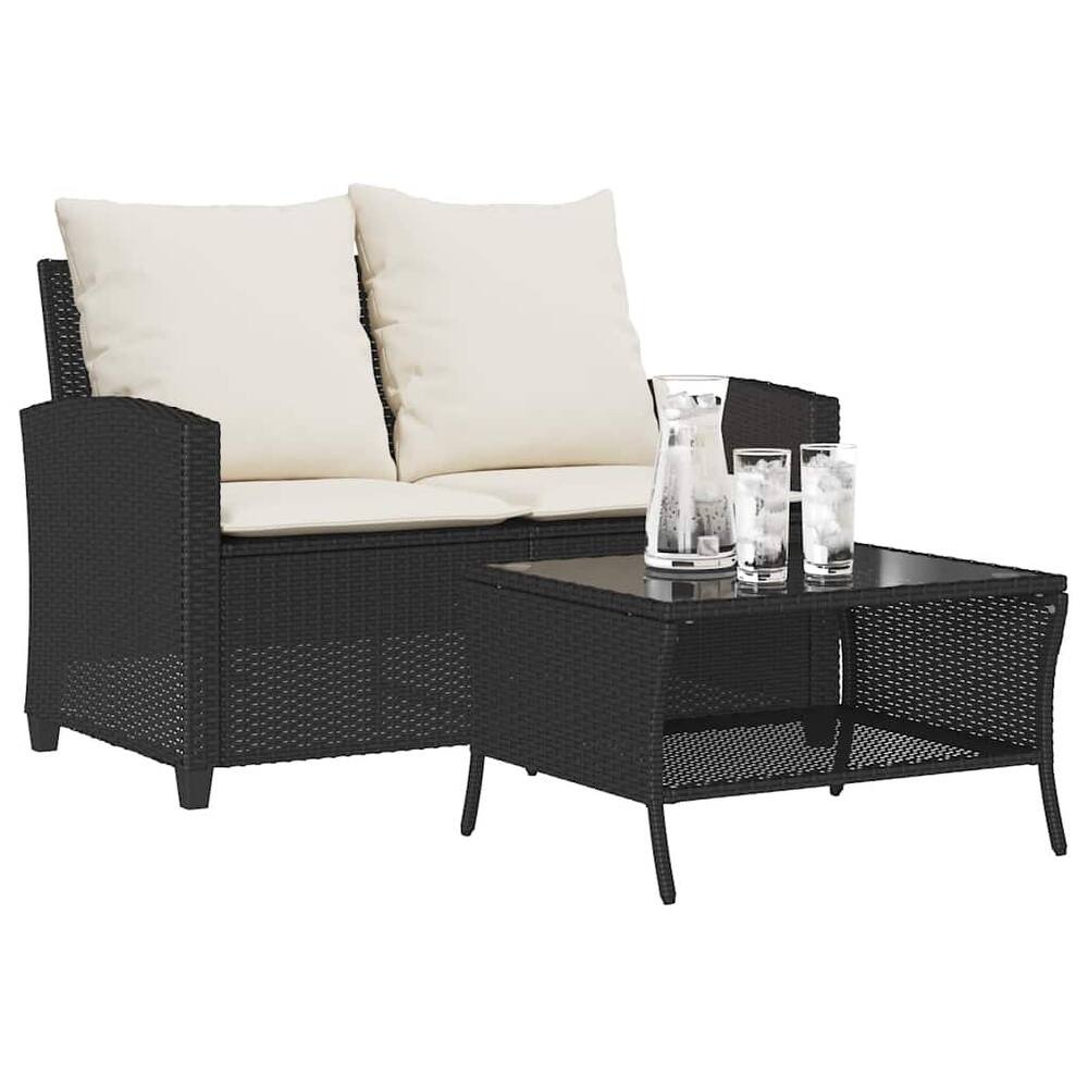 vidaXL Garden Sofa Black, Cream White PE Rattan Medium Removable Covers - 45.7 x 28.3 x 31.1 in