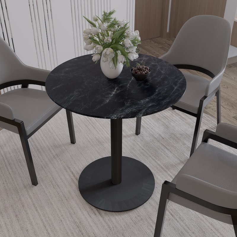Vail Round Dining Table with 27 in. MDF Tabletop in Black Stainless Steel Round Pedestal Base with Gold Accent Kitchen Table