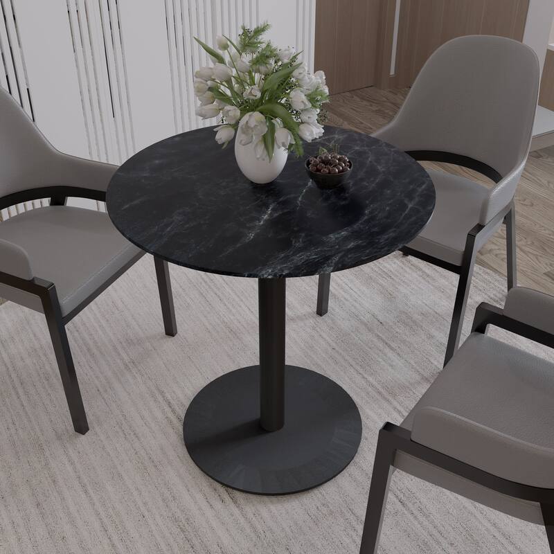 Vail Round Dining Table with 36 in. MDF Tabletop in Black Stainless Steel Round Pedestal Base with Gold Accent Kitchen Table