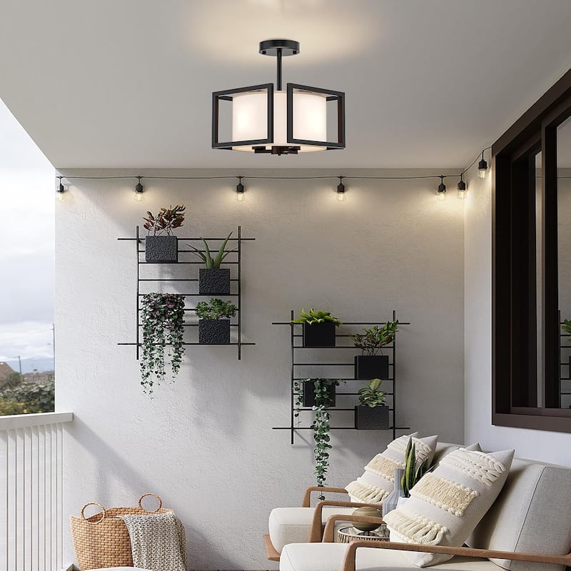 Modern ceiling light black drum light metal+farbic hallway light