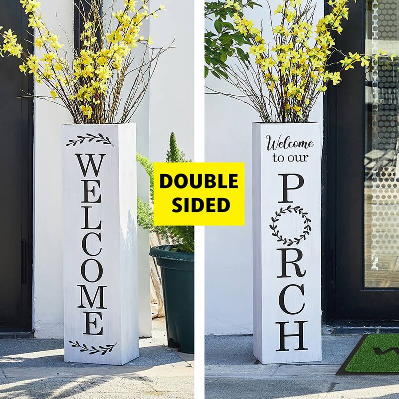 30"H Wooden Welcome Porch Sign Rustic Double Sided Box-shaped "WELCOME, Home" Planter for Front Porch Decor by Glitzhome