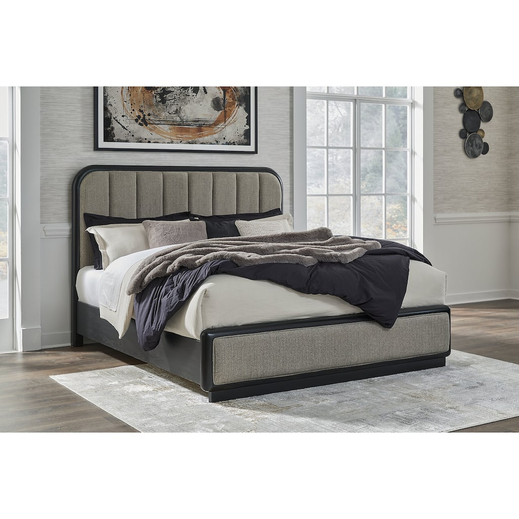 Signature Design by Ashley Rowanbeck Gray/Black Upholstered Panel Bed