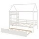 preview thumbnail 11 of 18, Gymax Twin Size House Bed with Trundle Wooden Platform Bed w/ Roof