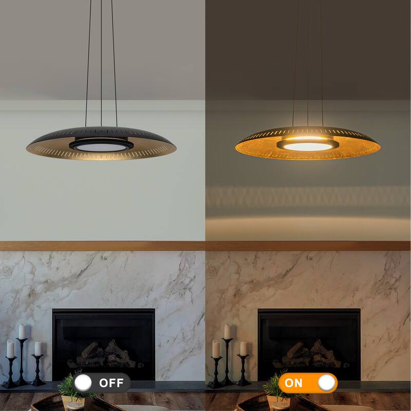 23.6" Modern Dimmable LED Pendant Light with Laser Cut Gold Foil Shade