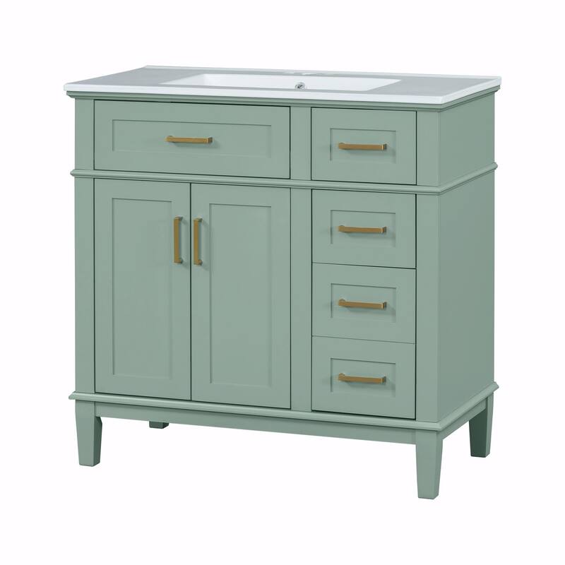 36" Modern Bathroom Vanity with Ceramic Sink, Soft Close Doors, 4 Drawers for Storage