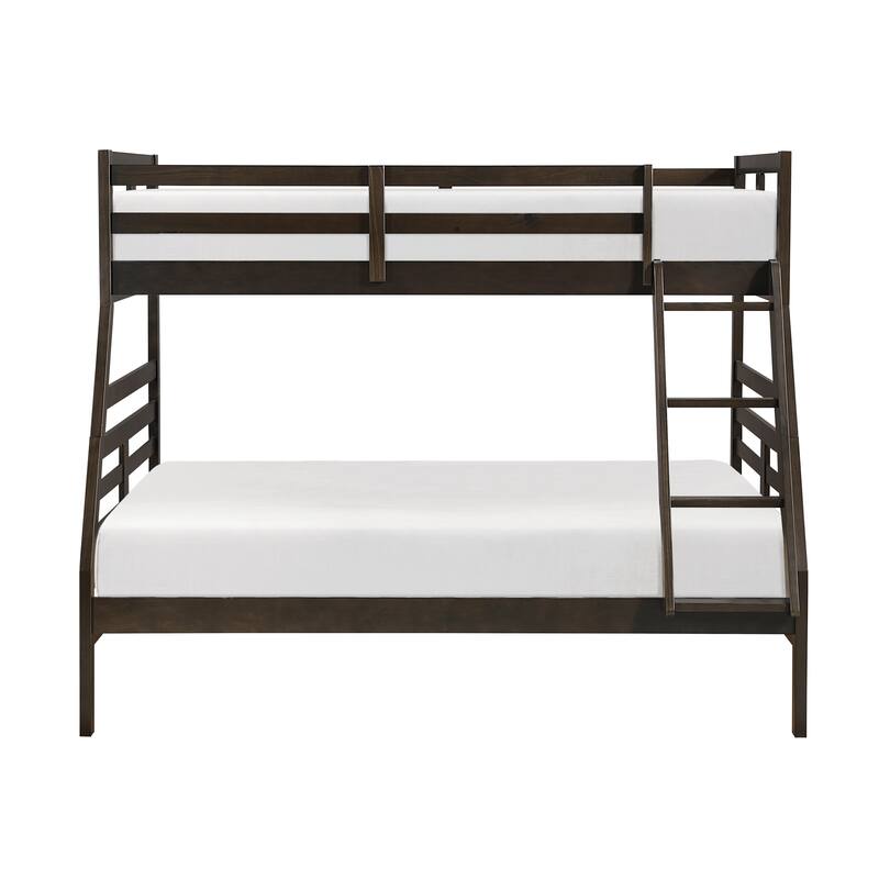 Twin Over Full Bunk Bed in Dark Brown, Durable Wood, Space-Saving Youth Furniture