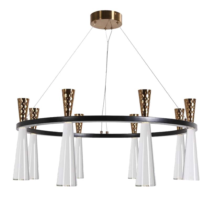Mid-Century Modern 8-Light LED Wheel Chandelier for Dining Room - Dia. 32.7" x H 13.3"