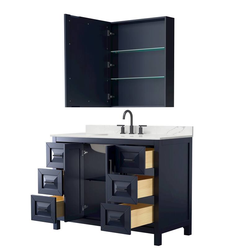 Daria 48-inch Single Vanity, 3 Hole Quartz Top, Med Cabinet