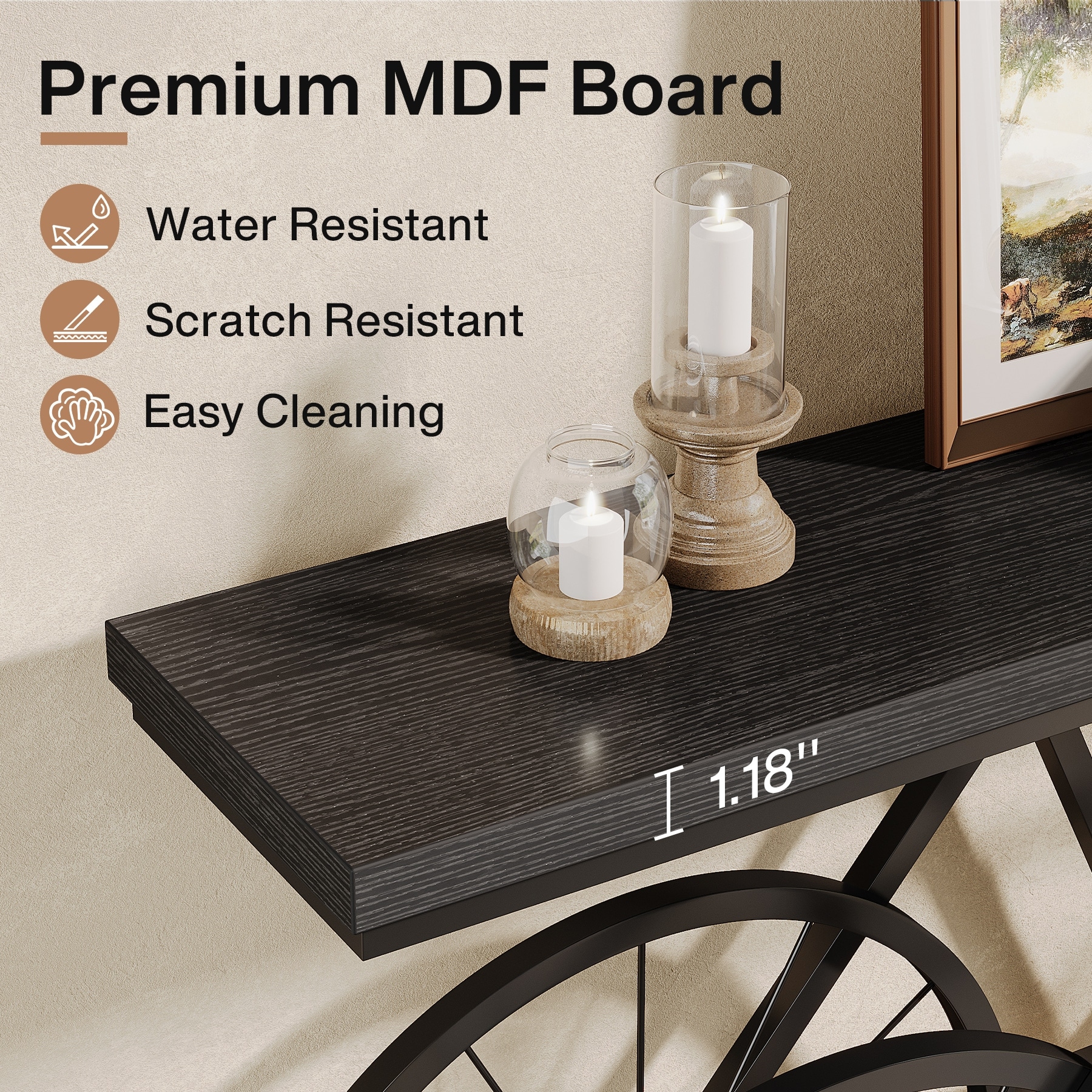 70.9 inch Extra Long Console Table with Bicycle Base, Narrow Sofa