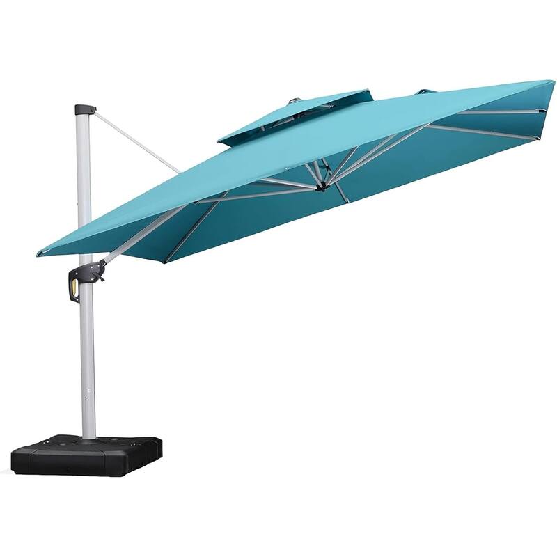 PURPLE LEAF Double Top Deluxe Square Patio Cantilever Umbrella 360 Degree Rotation 9ft/10ft/11ft/12ft Outdoor Classic Umbrella
