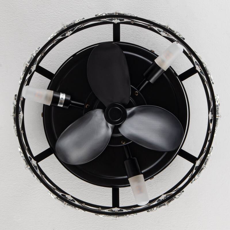 12.2" Black Small Caged Crystal Ceiling Fan Ceiling Light with Remote