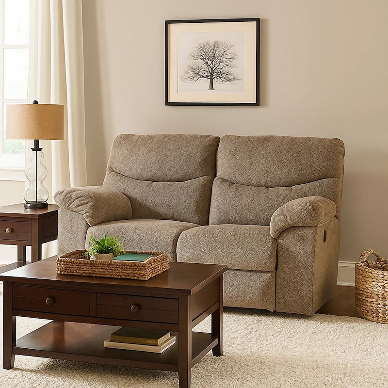 Tul 70 Inch Manual Recliner Loveseat, Soft Cushioned, Beige Brown Polyester