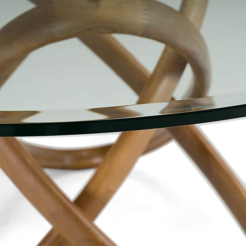Modrest Mason Modern Round Glass & Walnut Dining Table