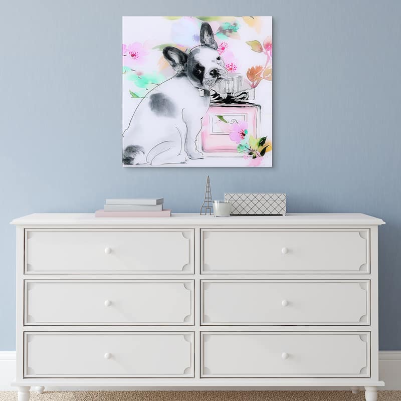 "Little Frenchie" Frameless Free Floating Tempered Glass Panel Graphic Wall Art