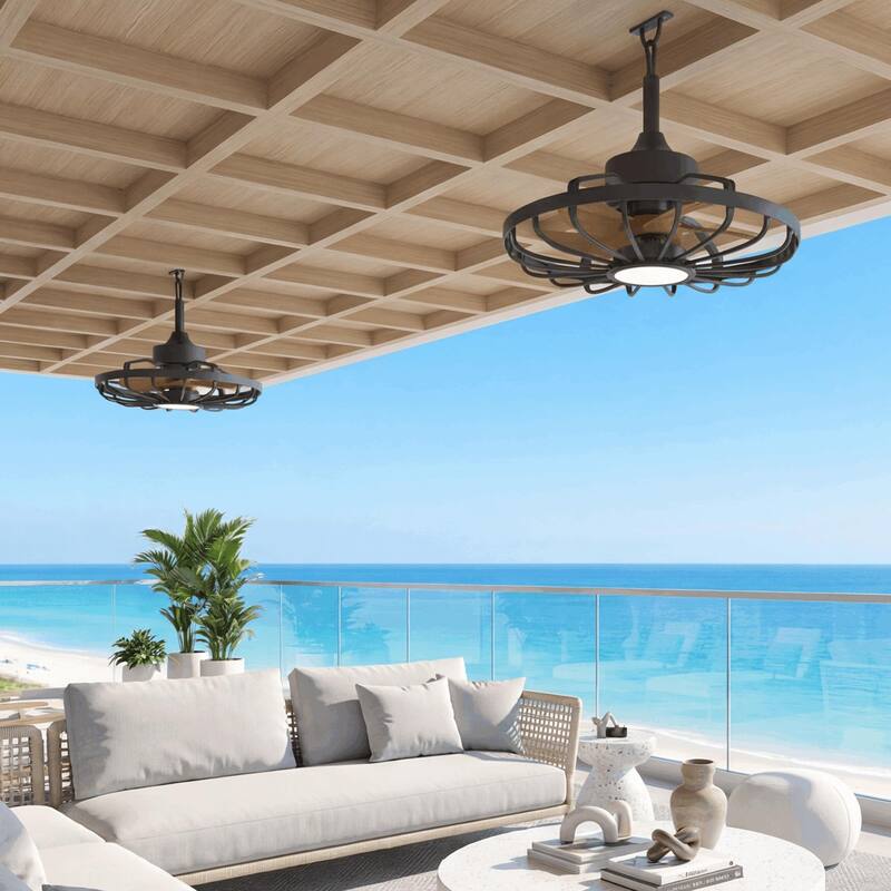 20" Outdoor Ceiling Fan with Light, 6-Speed Reversible Motor, Waterproof Caged Fan for Patio, Gazebo, Kitchen.