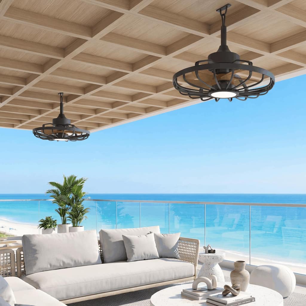 20" Outdoor Ceiling Fan with Light, 6-Speed Reversible Motor, Waterproof Caged Fan for Patio, Gazebo, Kitchen.