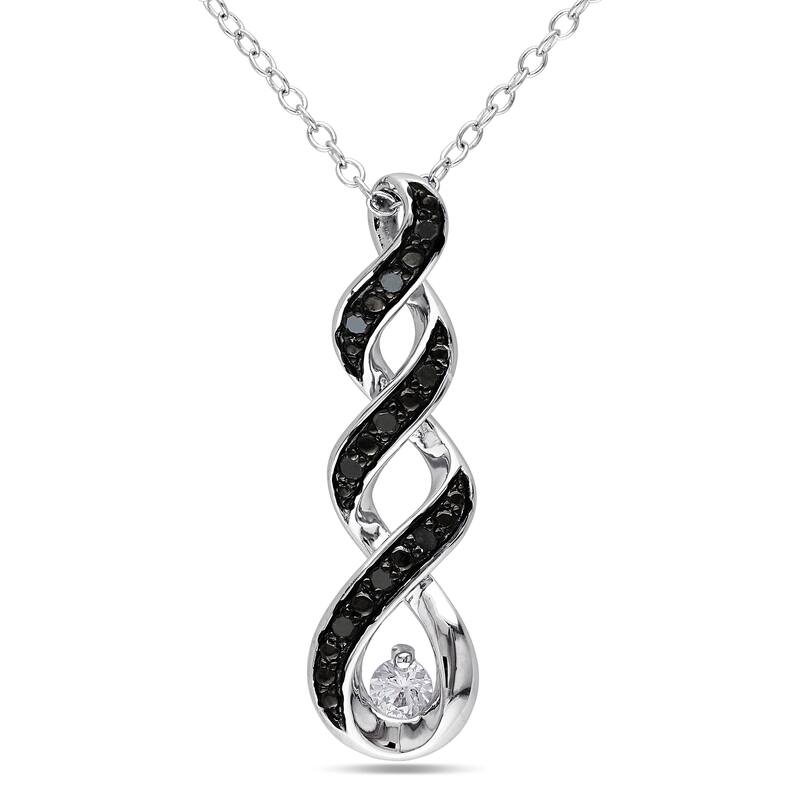 Miadora Sterling Silver Created White Sapphire and 1/10ct TDW Black Diamond Necklace