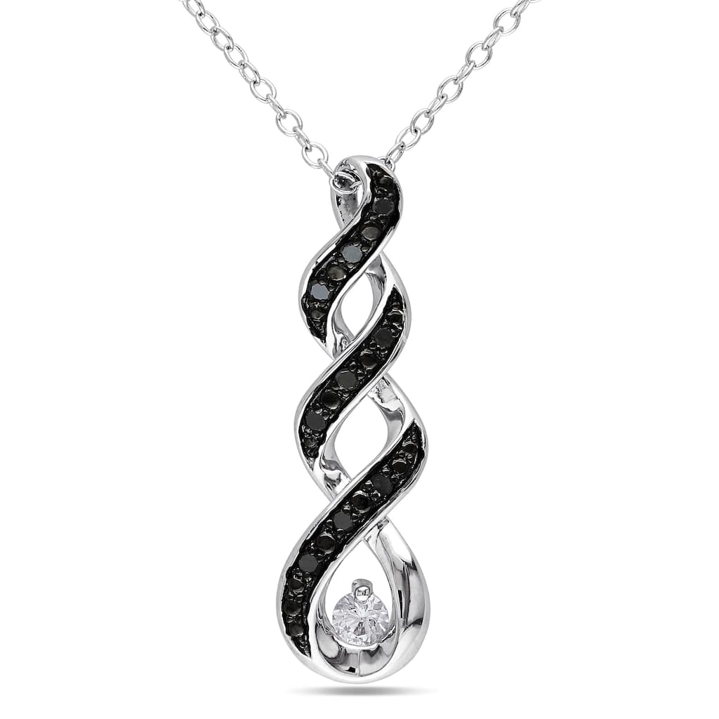 Miadora Sterling Silver Created White Sapphire and 1/10ct TDW Black Diamond Necklace