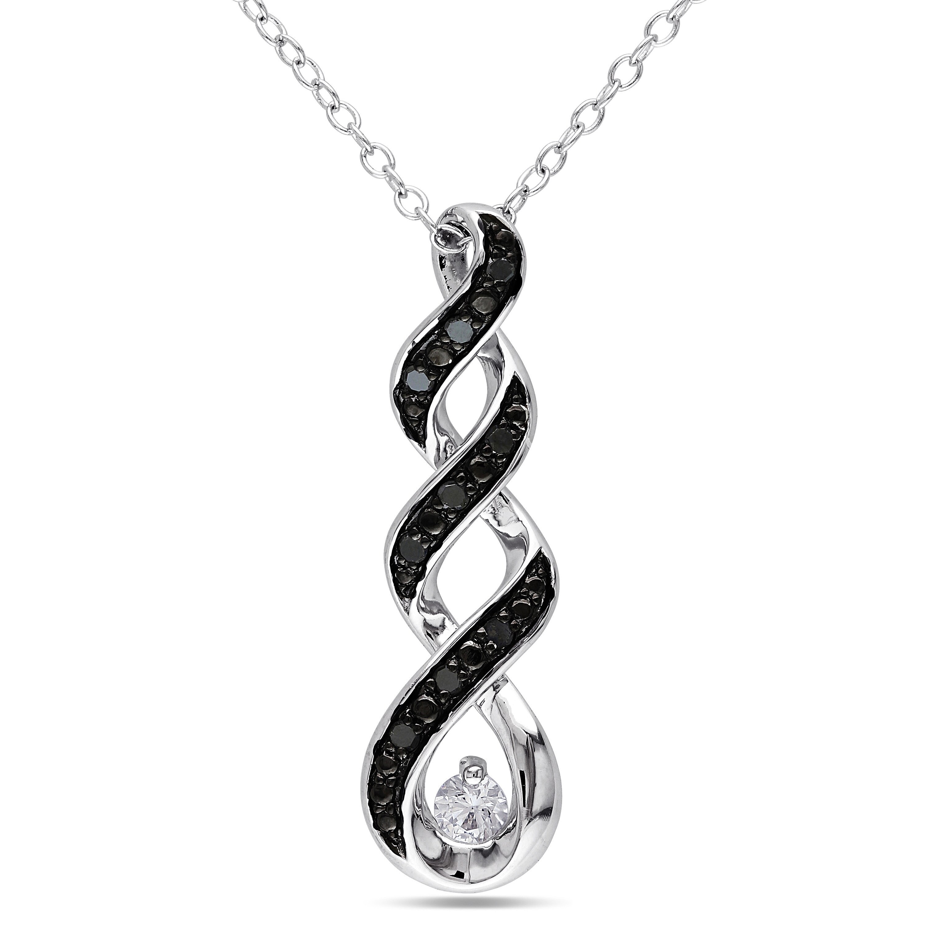 Miadora Sterling Silver Created White Sapphire and 1/10ct TDW Black Diamond Necklace
