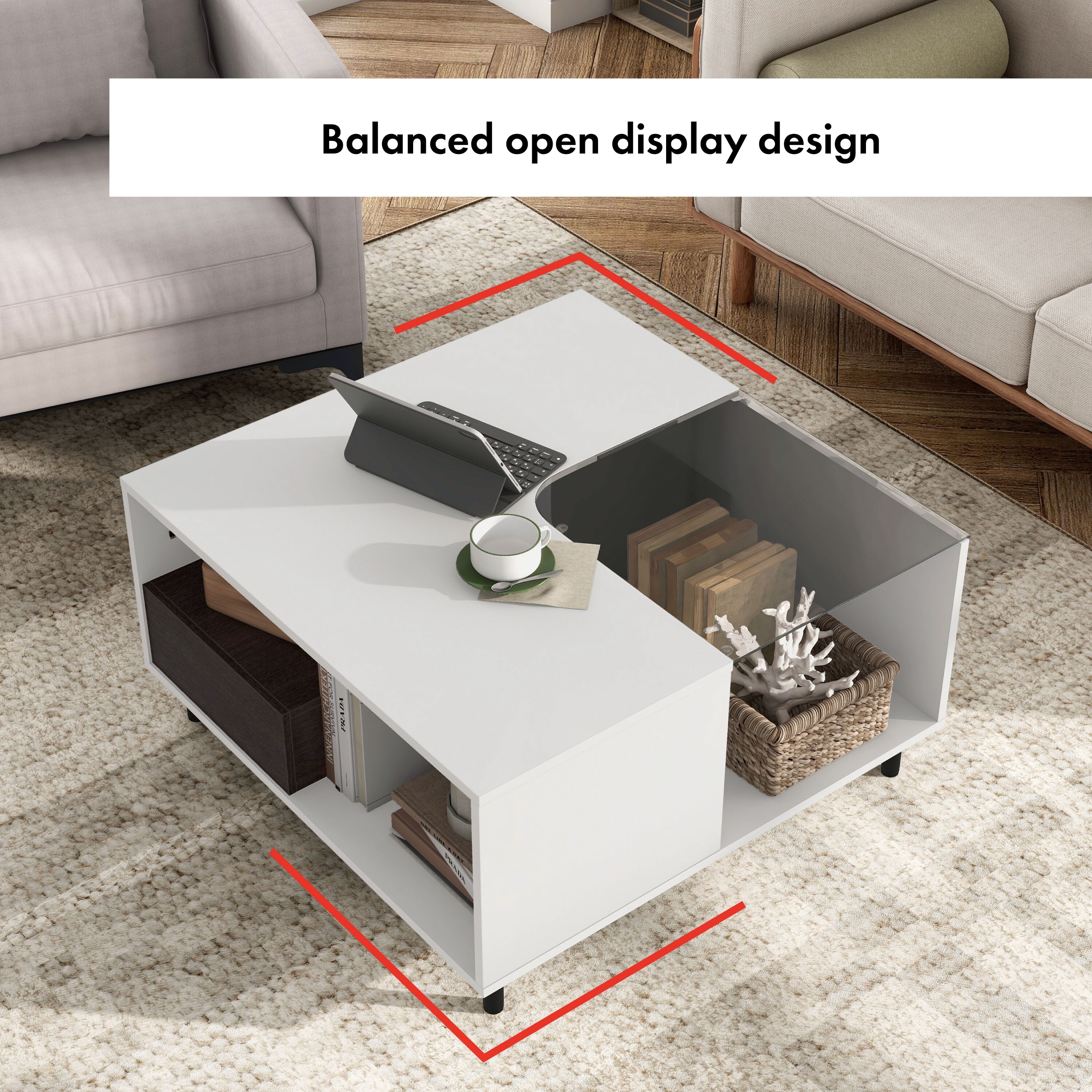 247 Shop At Home Modern White Square Coffee Table with 16 Colors