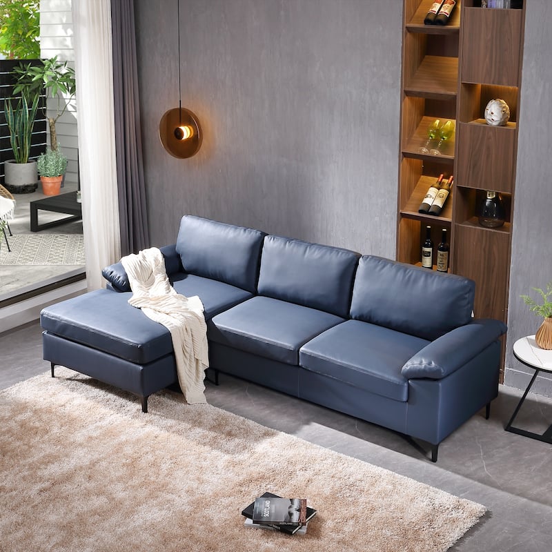 OVIOS Reversible Chaise Sofa With Fluffy Cushions Metal Legs