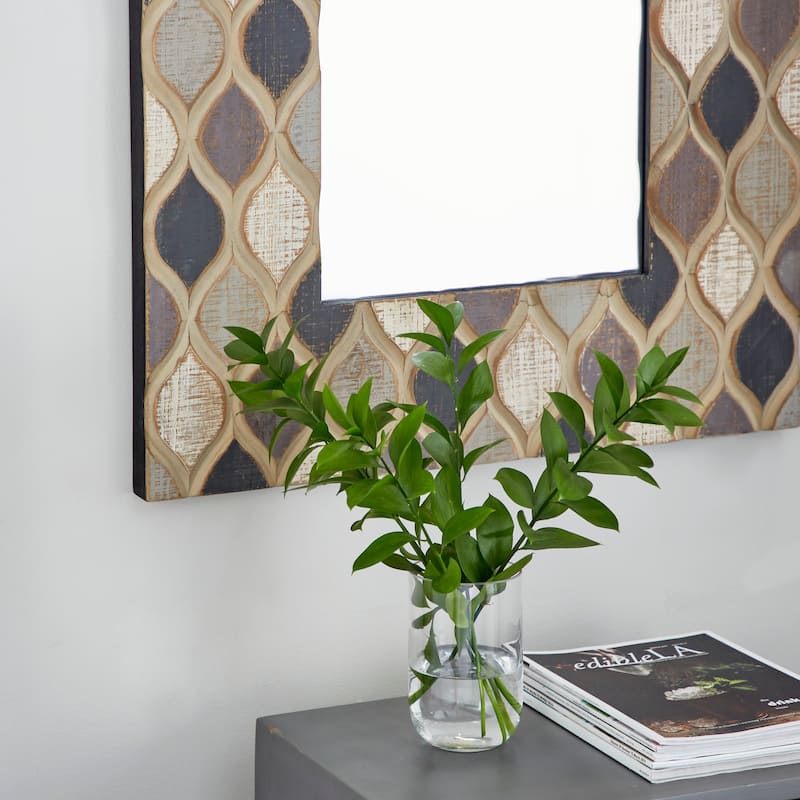 Wood Wall Mirror with Diamond Pattern - Beige - Roche River Decor - 2"W x 28"L x 40"H