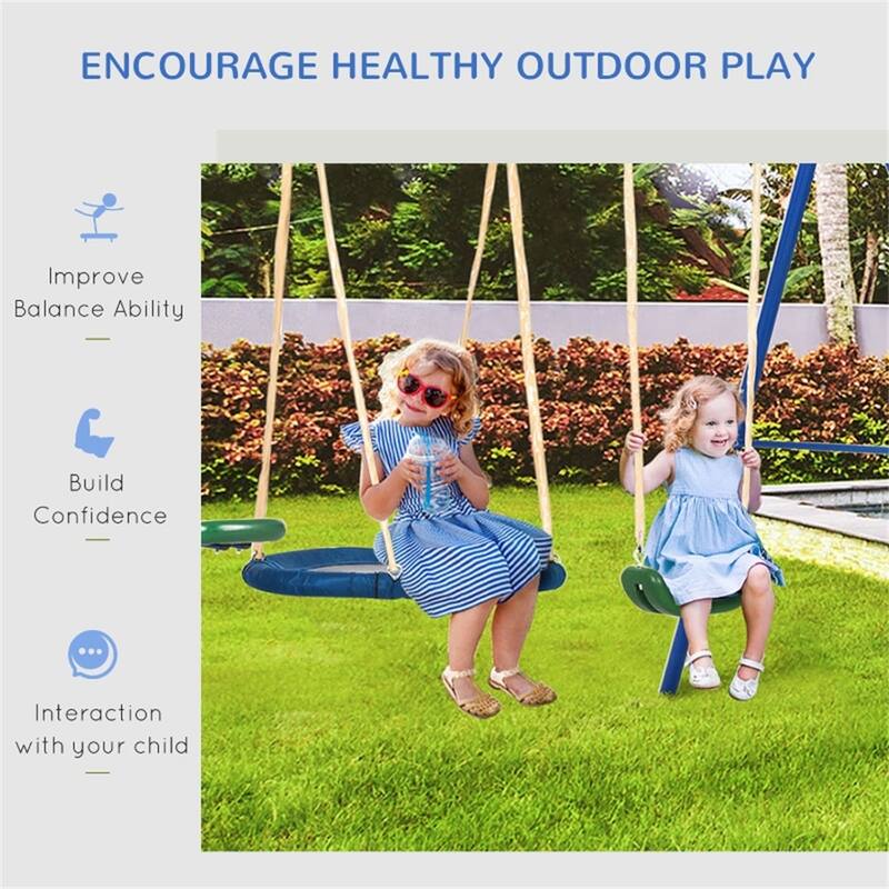 Steel Kids Swing Set with Slide, Glider and Teeter-Totter - 157.5" L x 113" W x 71.75" H