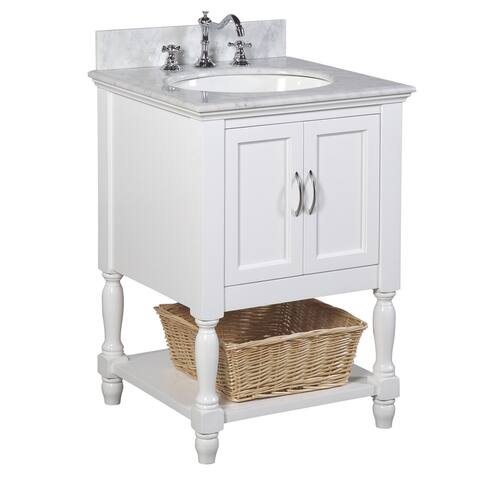 KitchenBathCollection Beverly 24" Bathroom Vanity with Carrara Marble Top