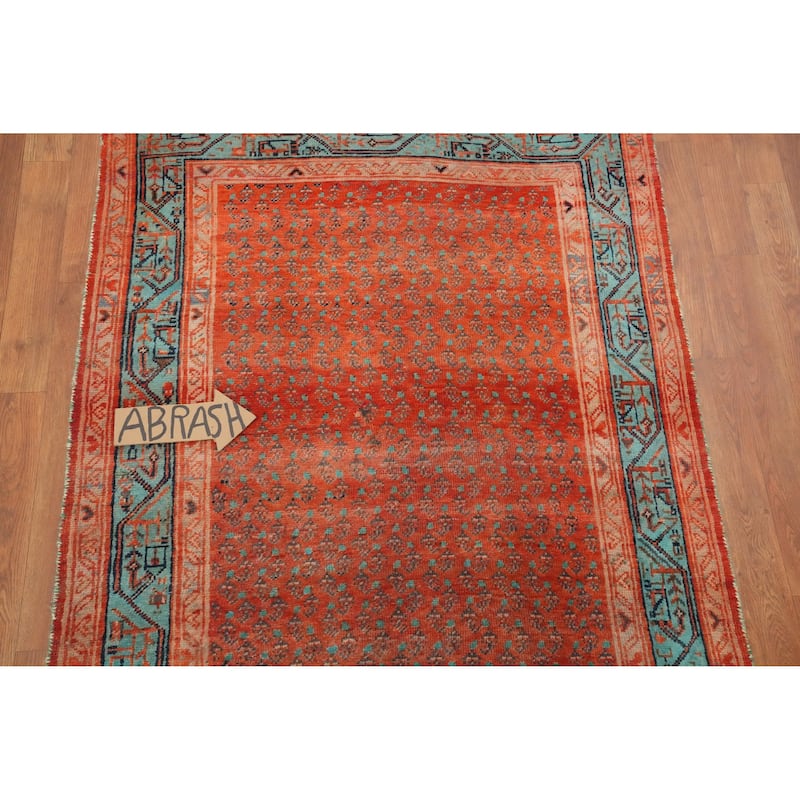 Hand Knotted Oriental 100% Wool Carpet Traditional All-Over Oranges & Rust Botemir Runner Rug - 10' 4'' X 3' 5''