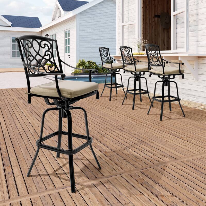 Crestlive Outdoor Patio Bar Height Swivel Bar Stool with Sunbrella Cushion