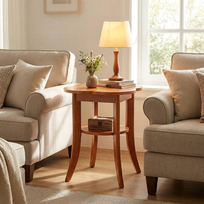 Solid Wood End Table for Living Room, 2 Tier Couch Side Table with Storage Shelf, Nightstand for Living Room / Bedroom