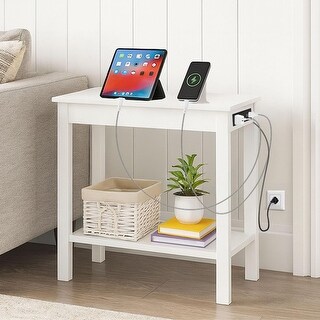 Slim Side Table with Charging Station, USB Ports, Power Outlets, and ...